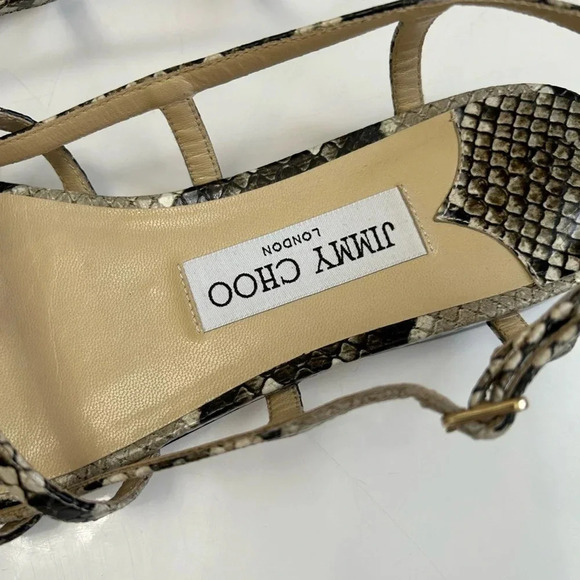 ! Jimmy Choo Arien Flat Snakeskin-Embossed Leather Sandals size 7 - Picture 4 of 9